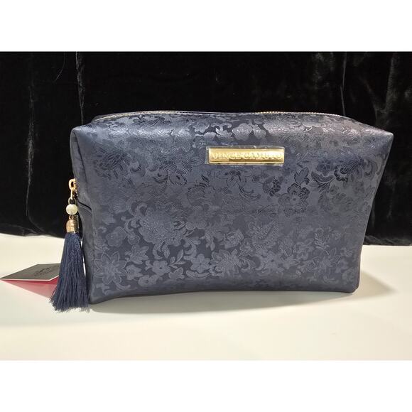 Vince Camuto Large (10"x6"x4") Navy Cosmetic Bag w/Gold Hardware + Tassel *NWT* - Picture 1 of 2